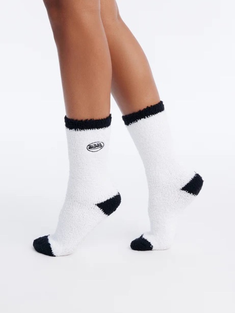 •Keep it Fuzzy• Von Dutch Crew Socks White & Black | Cozy Y2K Lounge Socks